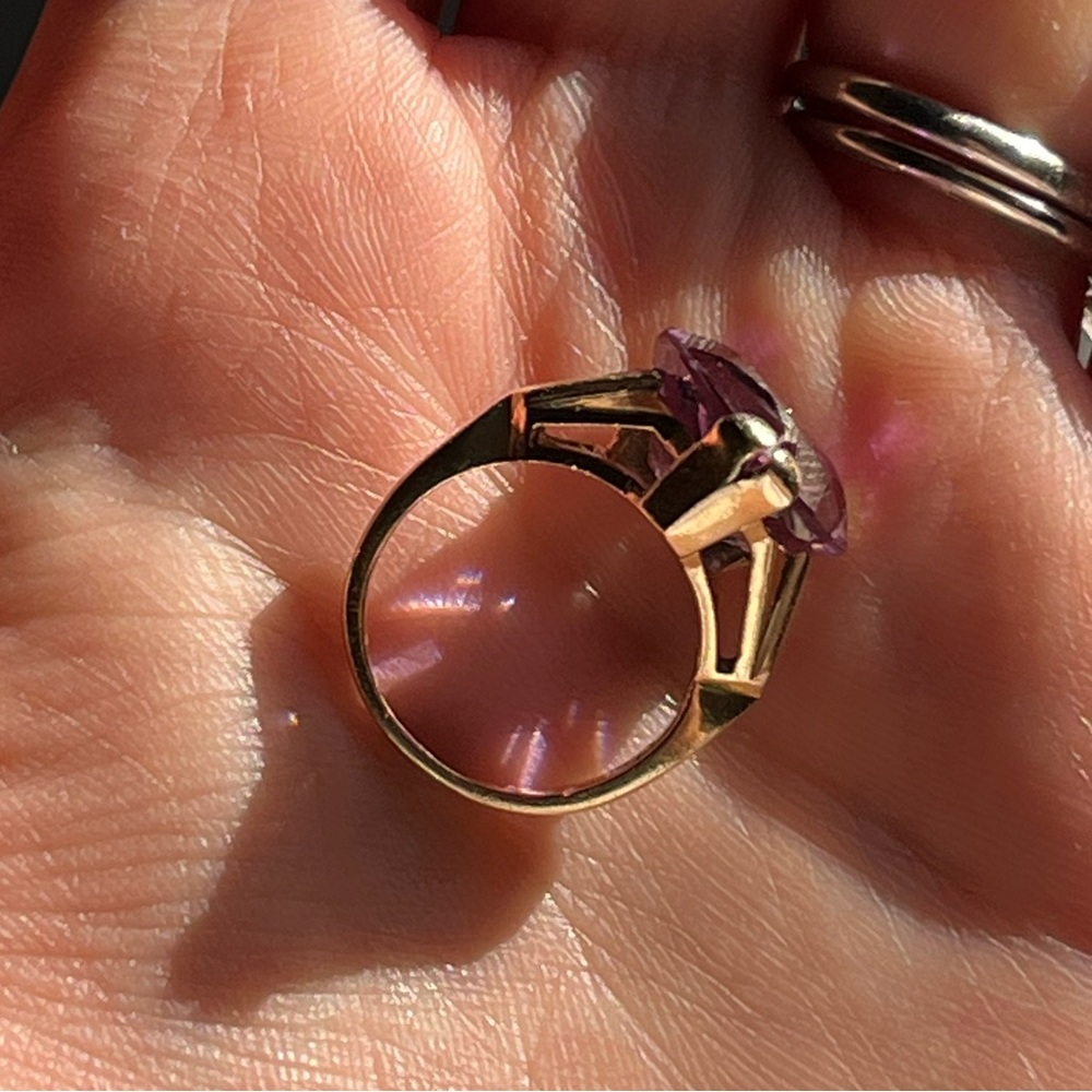 5.3 Grams 14K Yellow Gold Amethyst Heart Ring- Size 5 - Picture 12 of 15